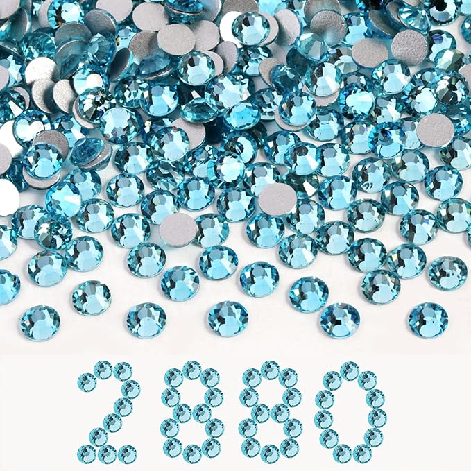 Beadsland Flatback Rhinestones Bulk, 2880pcs Rhinestones for Nails Crafts Clothes DIY Decoration, Aquamarine, SS30, 6.3-6.5mm