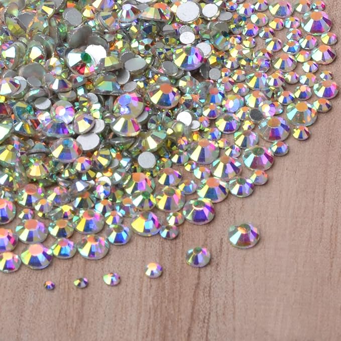 10000 Pieces Rhinestones 6 Sizes Round Crystal Glass Flat Back Rhinestones with 1Tweezers and 1Picking Pen for Nail Art Crafts Clothes Bags DIY (Crystal AB)
