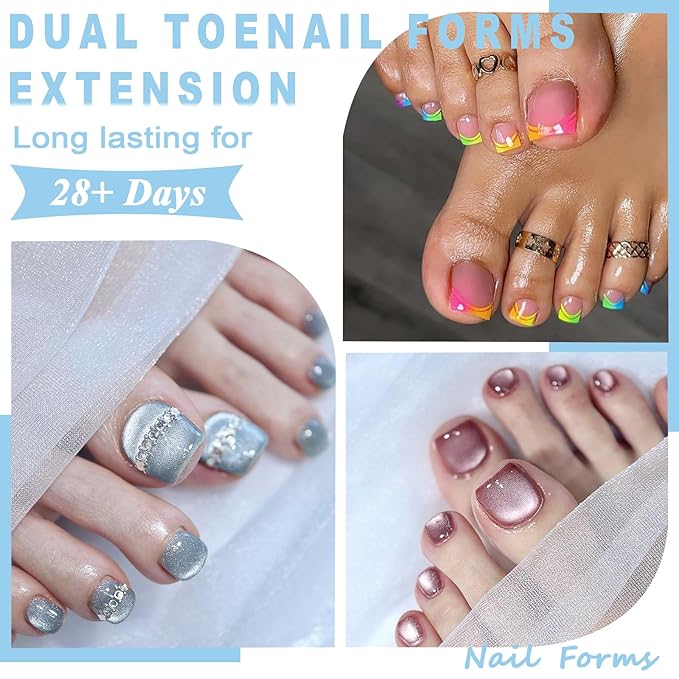 Toe Dual Nail Forms for Poly Gel & Builder Gel Toenail Extension - 150Pcs Reusable Full Cover Oval Toenails Molds, 15 Sizes Nail Art Design Molds for Salon & Home DIY Pedicure