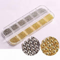 12 Grids Art Charms Metal Beads 3D Caviar Small Steel Ball Nail Accessories Nail Art Metal Mini 3D Mixed Sizes DIY Decorations Accessories (Silvery and Gold)
