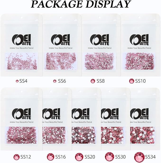 Rose Flatback Rhinestones, Glass Rhinestones for Nail Art and Craft, Glue Fix, Loose Crystal Gemstones(Rose, SS10, 1440pcs, 2.7-2.8mm)