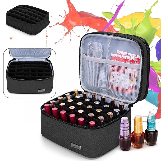 LUXJA Nail Polish Carrying Case - Holds 20 Bottles (15ml - 0.5 fl.oz), Portable Organizer Bag for Nail Polish and Manicure Set, Black