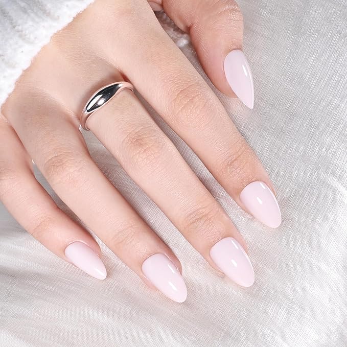 White Press On Nails Almond - White Almond Fake Nails, Short Press On Nails Reusable Stick On Nails in 16 Sizes, 32pcs False Nail Kit for Women & Girls(SoftWhite)