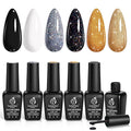 Beetles Shimmer Gel Nail Polish Set, 6 Colors Black White Polish Gel Silver Rose Gold Glitter Nail Polish Soak Off Uv Lamp Nail Art Manicure Salon Gifts for Her Women