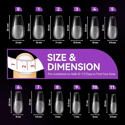 Gelike ec Medium Coffin Nail Tips: Soft Gel Tips Coffin Shaped Full Cover Gel Nails Pre Etched - PMMA Resin Clear False Nails Strong Press on Nails 120PCS 12 Sizes, Medium Coffin