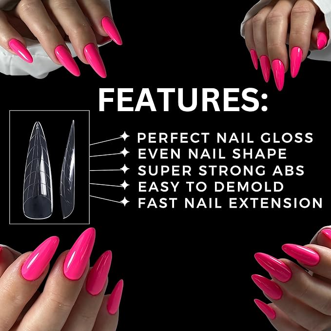 Dual Nail Forms ALMOND Extension Structure Poly gel Nail Forms Full Cover Molds 12 Sizes for Solid Gel Glue Art Design Salon&DIY