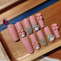 Handmade Press on Nails Long Square Shape M Size/Gleamrain Luxury Hand Made Cute Acrylic Glue on Nails With Rhinestones and Bow Design Long Nail for Women and Girls 10 Pcs
