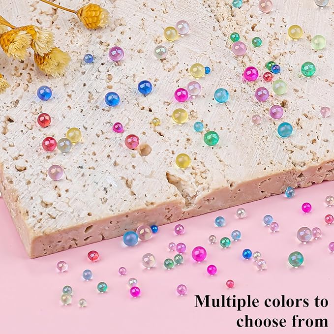 3D Mixed Sizes Bubble Beads Nail Charms Jewelry, 3D Aurora Bubble Beads Nail Charms Colorful Iridescent Mermaid Crystal Gems with Pickup Tools for Nails DIY Crafts Decorations(30-K1-3)