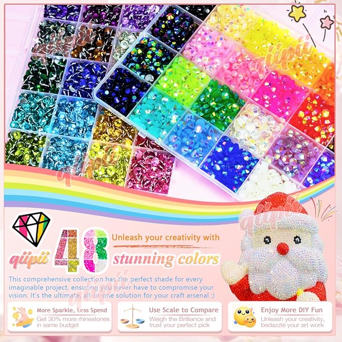 48 Color 6mm Jelly AB & Crystal Colorful Resin Rhinestones for Bedazzling Crafting SS30 Flatback Stones Gems Diamonds Charms for Nails Eyes Face Makeup Beauty Tumblers Bottles DIY Crafts Shoes