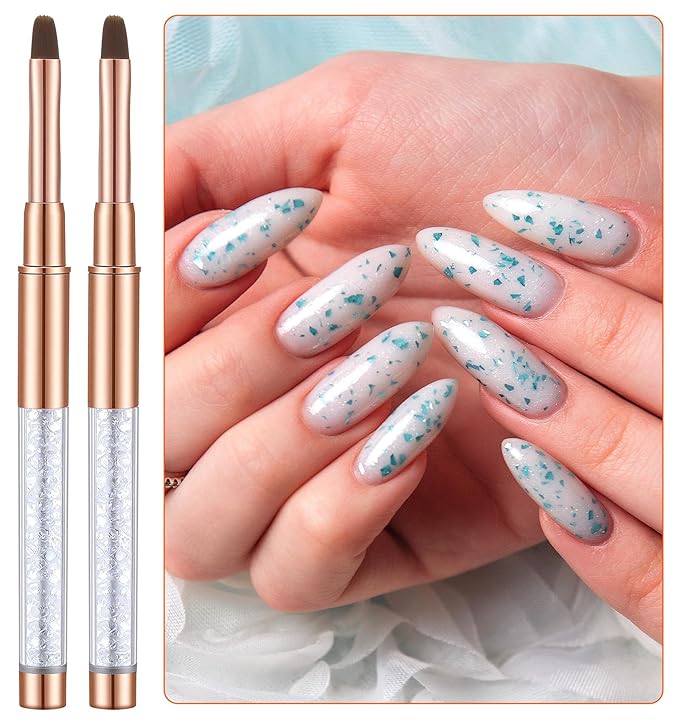 3Pcs Builder Gel Brush, Oval UV Hard Gel Brush for Nail Brushes with Rhinestone Handle, Nails Art Design Perfect for Builder & Polish, Rose Gold