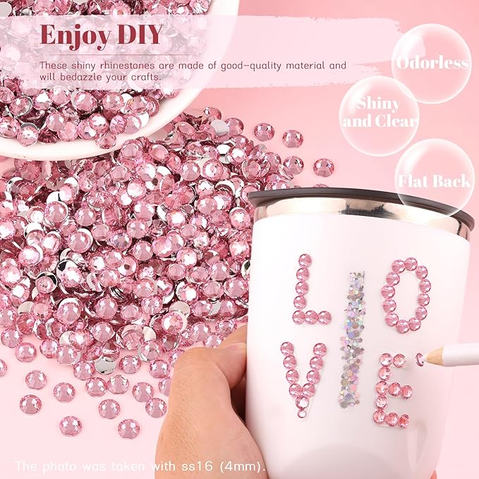 1500PCS 6mm Resin Rhinestones in Bulk (Light Pink), Bedazzling Flatback Crystals Rhinestones for Crafting DIY Nail Decoration, Gems Diomand Charms for Tumbler Shoes Clothing Fabric