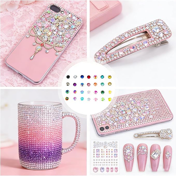 USLVL 28 Colors Resin Jelly Gems Bedazzling Kit, 3mm Flatback Rhinestone Gems for Nail Art Crafts, with 3 Bottles B7000 Glue for Clothes, Shoes, Bedazzled DIY JewelryMaking 1
