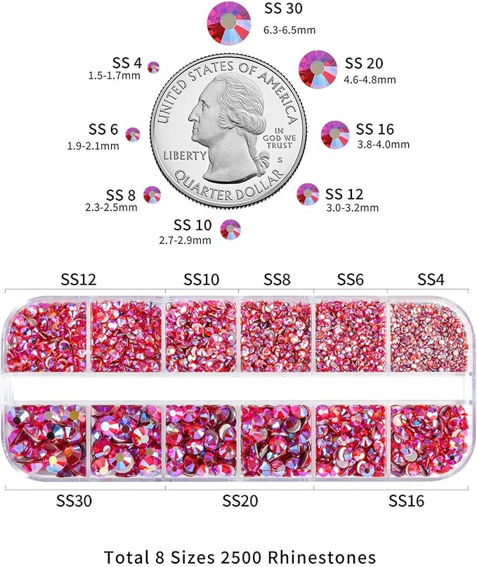 Beadsland Rhinestones for Makeup,8 Sizes 2500pcs Orange AB Flatback Rhinestones Face Gems for Nails Crafts with Tweezers and Wax Pencil,Hyacinth AB,SS4-SS30