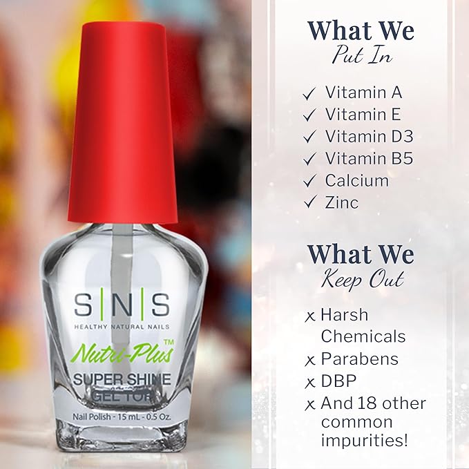 SNS Gel Top Coat Nail Polish for Nail Dip Powder, Gel Top - Long-Lasting & Fast-Drying Nail Strengthener Top Coat for Quality Colors & Brilliant Shine - Low-Odor & No UV Lamp Required, 0.5 Fl Oz