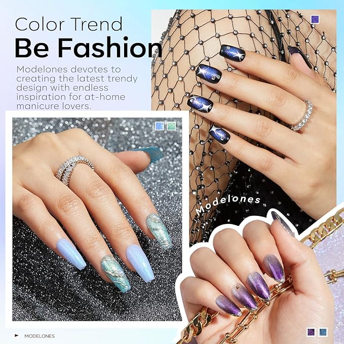 modelones Gel Nail Polish Set- 6 Colors 2026 Easter Chameleon Aurora Shimmer Glitter Gel Polish Kit Blue Green Purple Nail Gel Polish Soak Off LED Nail Lamp Nail Art Gel Kit DIY Salon Gift