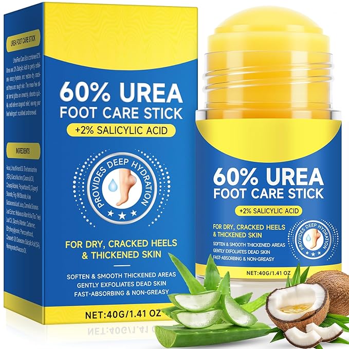 60% Urea Foot Cream Stick with 2% Salicylic Acid, Urea Foot Care Stick & Cream - Moisturizer for Dry, Cracked Skin on Feet, Knees, Elbows & Hands - Hydrates & Repairs Rough Skin 1Pack