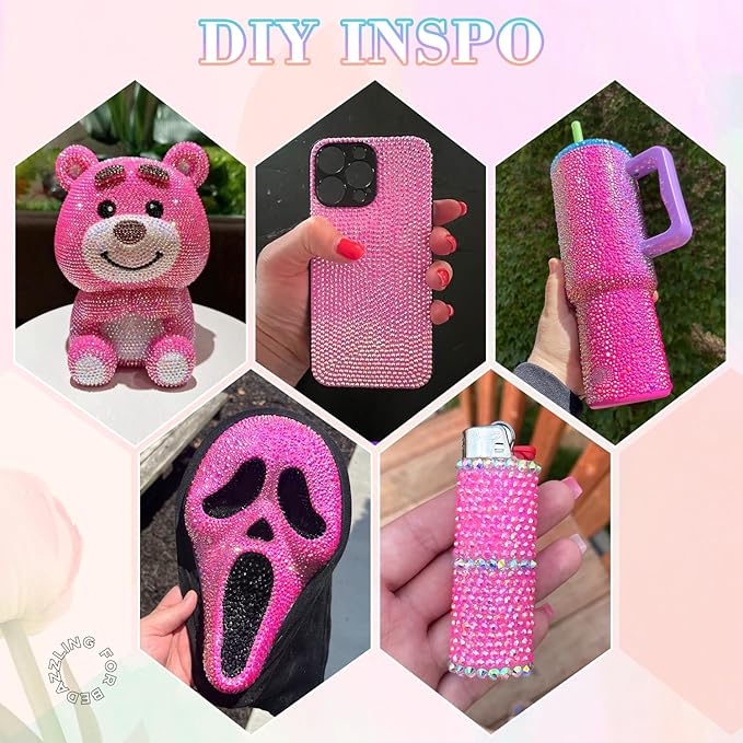 25000Pcs Hot Pink AB Rhinestones for Bedazzling with B7000 Jewelry Glue, Non Hotfix Flatback Gems, Crystal Resin Rhinestones for Crafting Crafts Clothing Tumblers Mugs Shoes Fabric Decor Nail Art