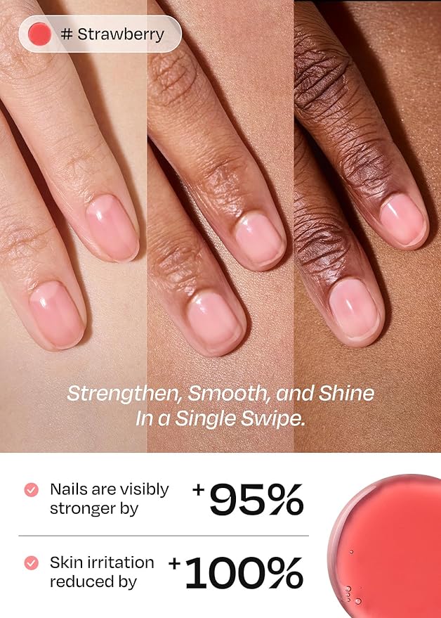 ohora Natural Glow Water Syrup Nail Strengthener (Strawberry) - Tinted Nail Hardener for Brittle, Damaged Nails, Quick-Dry Glossy Finish, Nail Repair & Growth, 15 mL