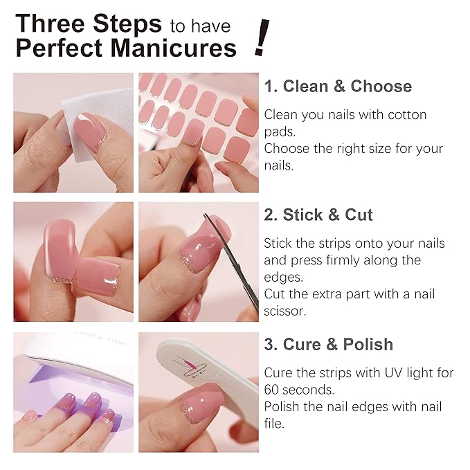 DANNI & TONI Semi Cured Gel Nail Strips Fuchsia (Pink Lemonade) Glossy Gel Nail Wraps 28 Stickers