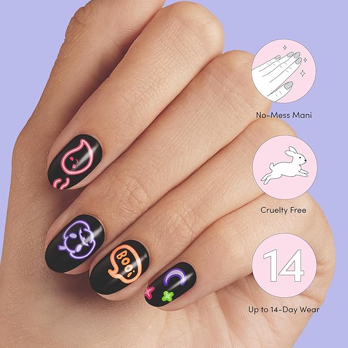 Dashing Diva Gloss Nail Strips - Deja Boo - UV Free, Chip Resistant, Long Lasting Gel Nail Stickers - 3-Piece Glow-In-The-Dark Manicure Set - Contains 32 Wraps, 1 Prep Pad, 1 File