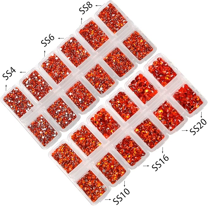 10000 Pieces Rhinestones 6 Sizes Round Crystal Glass Flat Back Rhinestones with 1Tweezers and 1Picking Pen for Nail Art Crafts Clothes Bags DIY (Orange)