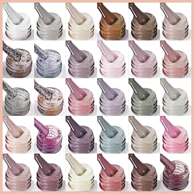 SAVILAND Nail Polish Gel Set: 30 Colors Soak-off Gel Polish Set with Base & Glossy Matte Top Gel French Winter Manicure Nail Art Starter Set for Salon Home & Nice Gifts