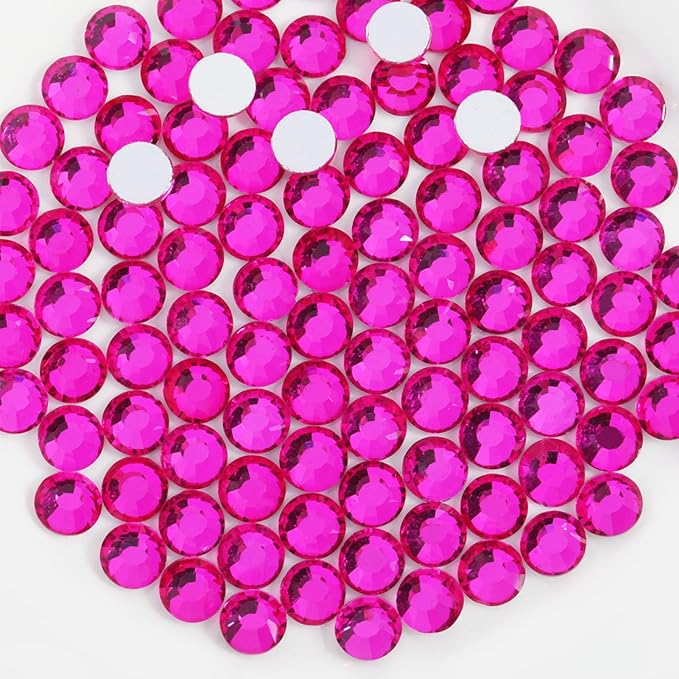 Beadsland 1440pcs Flat Back Crystal Rhinestones Round Gems for Nail Art and Craft Glue Fix, Hot Pink, SS16, 3.8-4.0mm