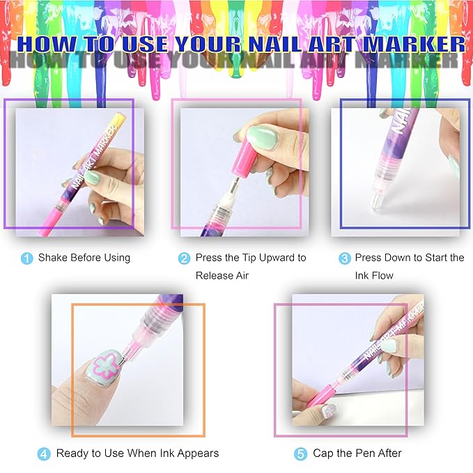12 Colors Nail Art Pens Set 3D Nail Polish Pens Graffiti Dotting Pen Acrylic Paint Pens Point Liner Pen Drawing Painting for Nails Art Design Manicure Nail DIY Decoration (Laser-12pcs)