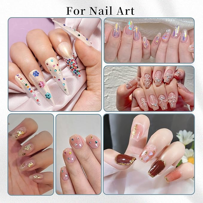 Nail Art Brushes Set,Nail Art Kit for Beginners,Brushes Dotting Pens with Striping Tape,Mini Caviar Beads,Rhinestones,Pearls,Foil Flakes,Sequins,Stickers Manicure Design Tools (White)