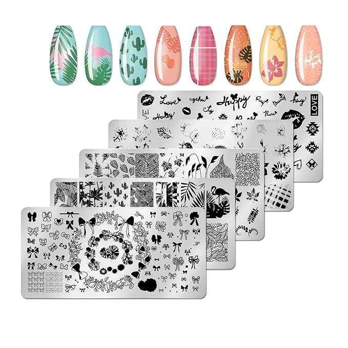 JERCLITY 6pcs Nail Stamping Plate Nature Pattern Bowknot Love Heart Leaf Image Pattern Nail Art Stamping Kit for Nails