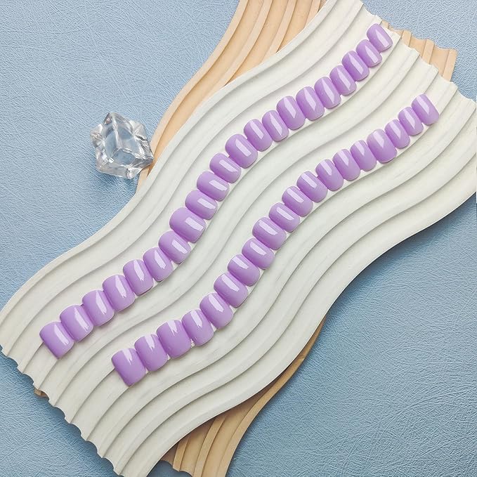 Lilac Press on Nails Short Square Natural Short Gel Nails Glue on Acrylic Nails Press ons Lavender 48Pcs Thick Reusable Fake Nails for Women Short Coffin Artificial Nails New Solid Color Square Nails