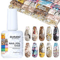 BURANO Nail Art Nail Foil Glue Gel, o.5 oz with 10PCS Foil Stickers Set Nail Foil Glue for Nails Foil Transfer Gel, Nail Design DIY UV LED Lamp Required (Fall 20)