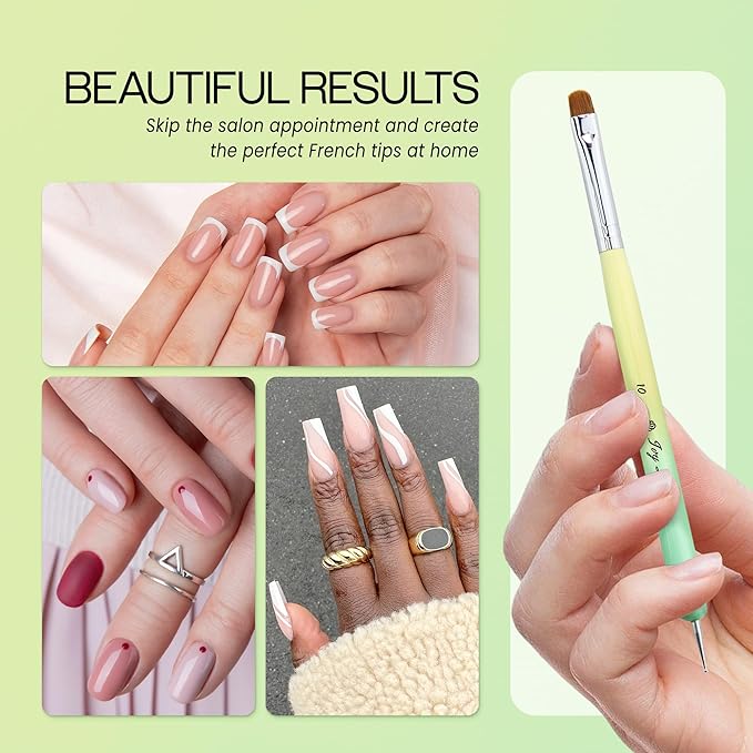 Ivy-L Premium 2 Ways French Gel Acrylic Nail Art Kolinsky Brush with Dotting Tool for Professional Manicure Nail Art Design Cuticle Clean-up + Lime Green Wood Handle (Size 10)