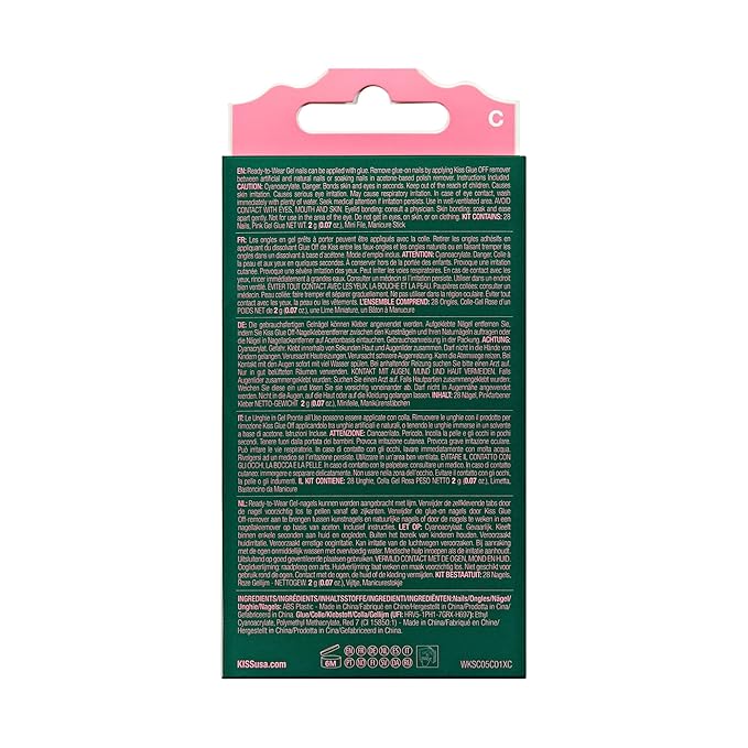 WICKED X KISS Press On Nails, ‘Don't Hide Your Magic’, Green, Short Oval, Waterproof, Chip Proof, Smudge Proof, 28 Fake Nails, Pink Gel Nail Glue (2g), Mini Nail File, & Manicure Stick