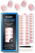 Pre Cured Gel Nail Strips - 44PCS Salon Quality Gel Nail Stickers - Long Lasting Polish Wraps for Women no UV Light Needed Easy Apply & Remove (Sparkle Pink
