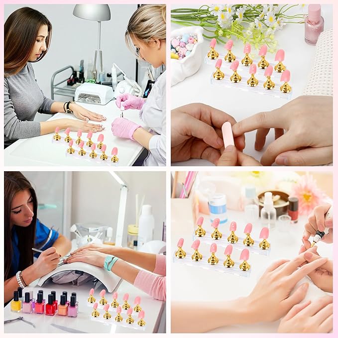 Nail Stand Nail Holder for Painting Nails 2 Sets Press on Nails Stand Display with 96 Pcs Reusable Adhesive Putty Clay Magnetic Acrylic Nailss Art Tools Accessories for Home DIY Salon Supplies Gold