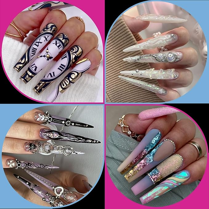 480PCS 3XL Long Clear Nail Tips - 2 Styles Soft Gel False Nails Extension Tips for Acrylic Nails Professional, Full Cover Square and Stiletto Press on Nails 12 Sizes, Nail Art Salon Home DIY Gift