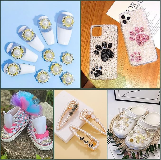 3400Pcs Flatback Resin Pearls Rhinestones, Mermaid Nail Gems AB Color Faux Pearl Beads Rhinestone Cabochons with Pickers Pen Tweezers for Nail Art Makeup