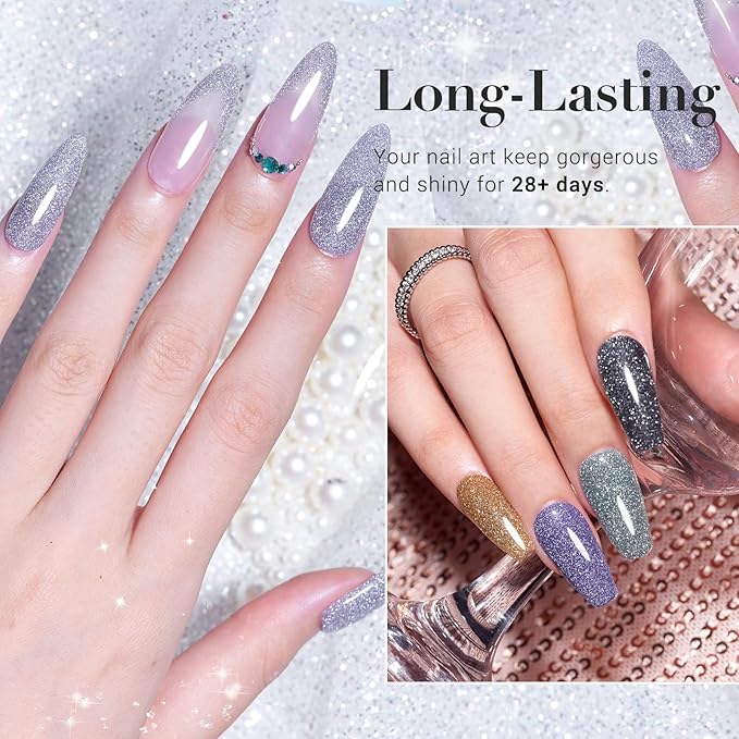 AZUREBEAUTY Sparkling Dip Powder Nail Set Micro Glitter Pink Silver Black Blue Green Gold Bright Flashlight Shine 6 Colors Dipping Powder Starter Kit Nail Art Manicure Salon, No Need Nail Lamp Cured