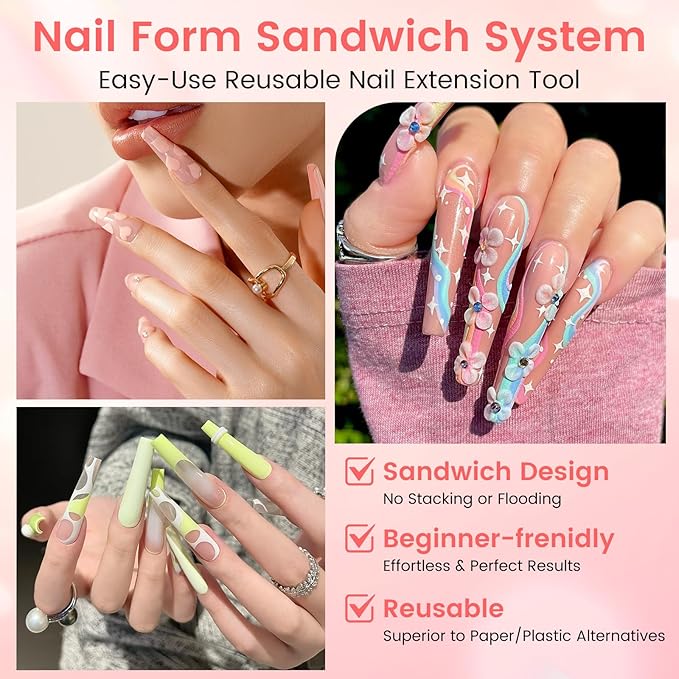 Sandwich Dual Nail Forms: 240PCS Nail Forms for Builder Gel, 15 Sizes Long Coffin Shape for Women Salon Home DIY