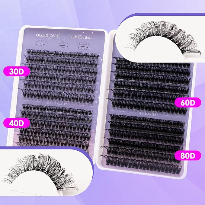 Ocean Pearl Lash Clusters 600pcs 10-18mm Lash Clusters kit 30/40/60/80D Cluster Eyelash Extensions Kit,Eyelash Clusters,Eyelashes,DIY Lashes Clusters Extensions kit with lash adhesive+sealer+tweezers