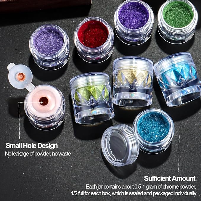 9 Jars Chrome Nail Powder for Gel Nails, Metallic Mirror Effect Pigment Nail Chrome Powder Kit with 10ml 3D Sculpting Gel for Home DIY Salon Use