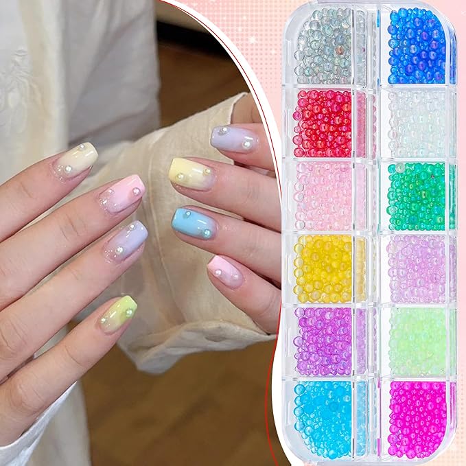 3D Mixed Sizes Bubble Beads Nail Charms Jewelry, 3D Aurora Bubble Beads Nail Charms Colorful Iridescent Mermaid Crystal Gems with Pickup Tools for Nails DIY Crafts Decorations(30-K1-3)