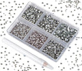 Bymitel 7200 Pieces 6 Mixed Sizes Glue Fix on Glass Rhinestones Round Crystal Gems Flatback for DIY Jewelry Making with one Picking Pen(6-Sizes 7200PCS, Black Diamond)