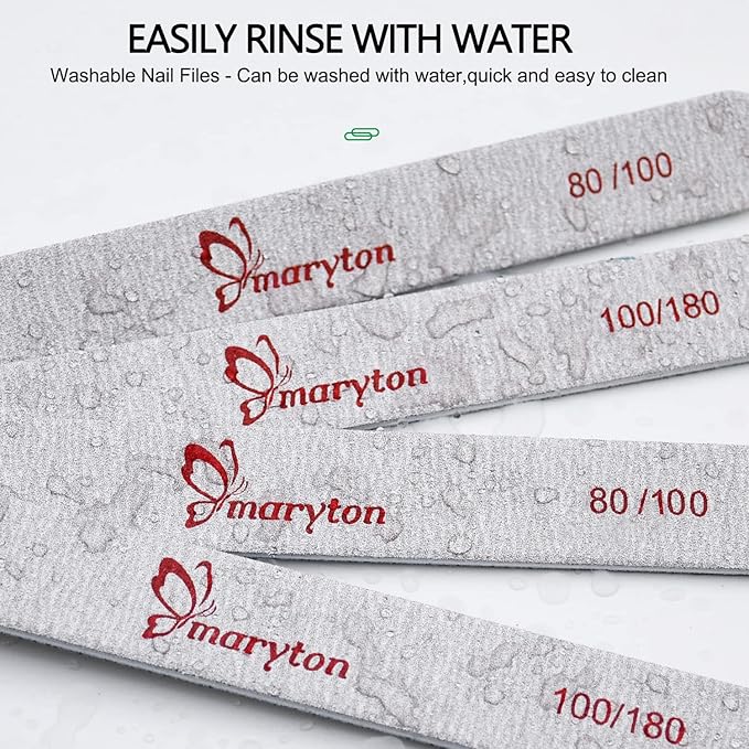 Maryton Coarse Nail File 80/100 Grit Emery Boards for Poly Gel Acrylic Nails, 12 PCS Professional Double Sided Wood Finger Nail Files Set Manicure Tools