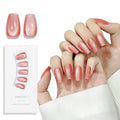 Skycloud Orange Cat Eyes Press On Nails - 24 Pcs Soft Gel Medium Coffin False Nails Kit with Nail Glue, Reusable Stick On Nails for Women and Girls (SK0859)
