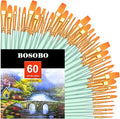 BOSOBO Paint Brushes Set, 6 Pack 60 Pcs Round Pointed Tip Paintbrushes Nylon Hair Artist Acrylic Paint Brushes for Acrylic Oil Watercolor, Face Nail Art, Miniature Detailing & Rock Painting, Green