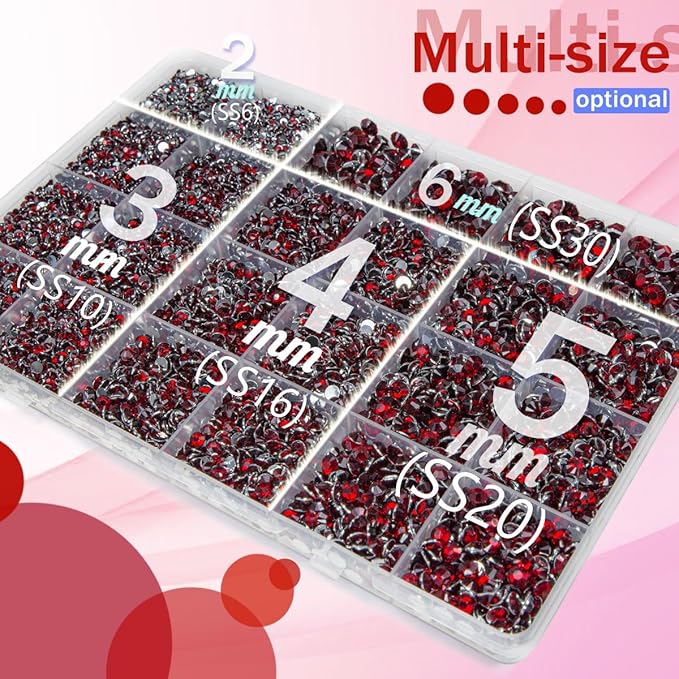 Dark Red Crystal Resin Rhinestones w B7000 Glue for Bedazzling Crafting 2mm-6mm Maroon Flatback Stones Diamonds Crystals Gems Bedazzler Kit for Nails Face Eyes Makeup Tumblers Bottles Crafts