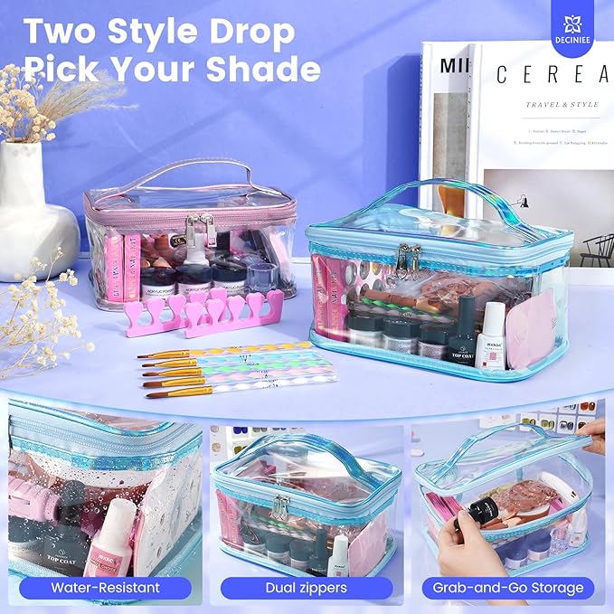 Nail Kit for Beginners with Everything: Professional Nail Acrylic Powder Liquid Set with Practice Finger Drill U V Light in Makeup Bag for Women Salon Home (Blue)