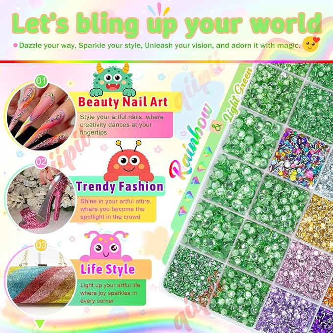 28 Grids Emerald Green 2-6mm Resin Rhinestones w B7000 Glue for Bedazzling Crafting Colorful Flatback Stones Diamonds Crystals Gems Bedazzler Kit for Nails Face Eyes Makeup Tumblers DIY Crafts